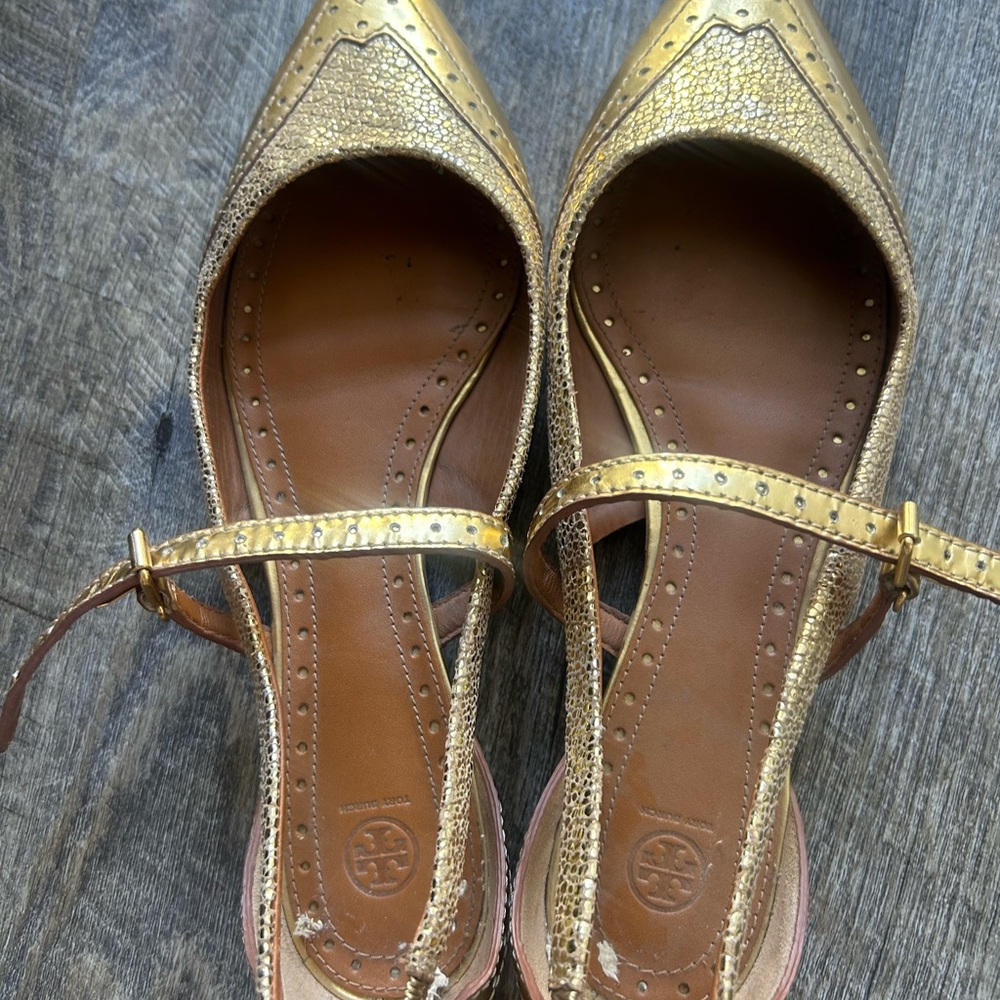 Tory Burch Gold Glitter Flats with Strap